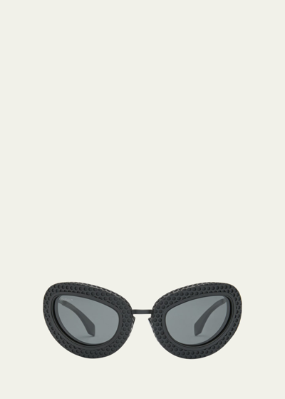 Shop Off-white Men's Tokyo Textured Acetate Cat-eye Sunglasses In Black