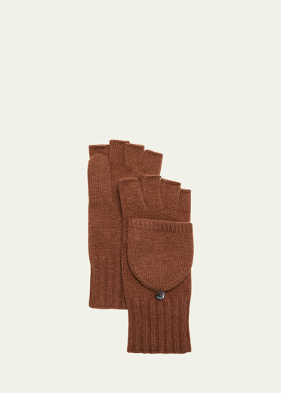 Shop Portolano Jersey-knit Cashmere Flip-top Gloves In Toffee