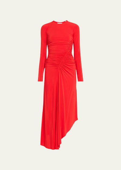 Shop A.l.c Adeline Asymmetric Ruched Stretch Maxi Dress In Ruby