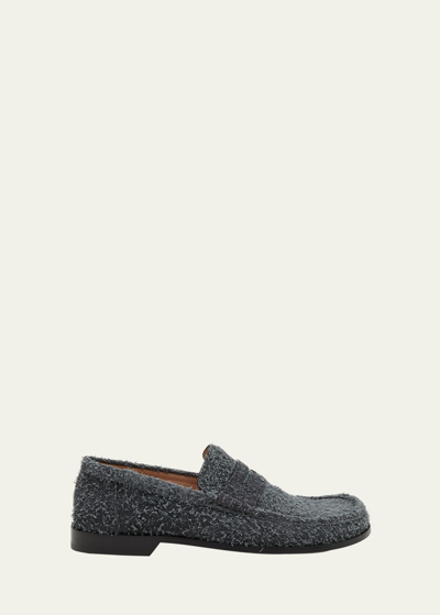 Shop Loewe Men's Campo Brushed Suede Penny Loafers In Charcoal