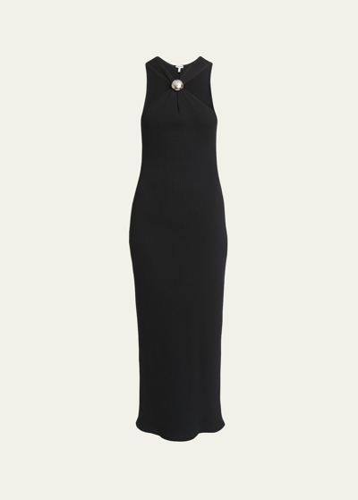 Shop Loewe Ribbed Halter Dress With Anagram Detail In Black