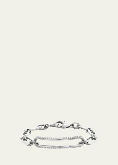 Shop Sheryl Lowe Pave Diamond Open Id Tag Chain Bracelet In Silver