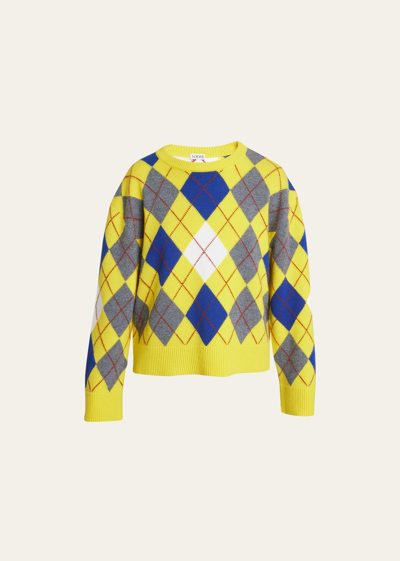 Shop Loewe Argyle Wool Sweater In Yellow Mul