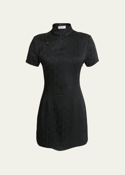Shop Marine Serre Jacquard Viscose Back Paneled Mini Dress In Bk99 Black