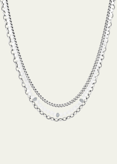 Shop Sheryl Lowe Mother Of Pearl Triple Chain Necklace In Silver