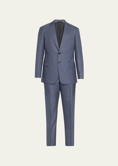 Shop Giorgio Armani Men's Textured Wool-silk Solid Suit In Multi