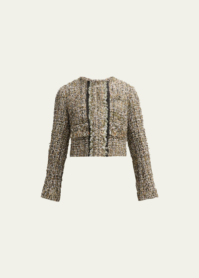 Shop Jason Wu Collection Textured Tweed Crop Jacket In Deep Olive Multi