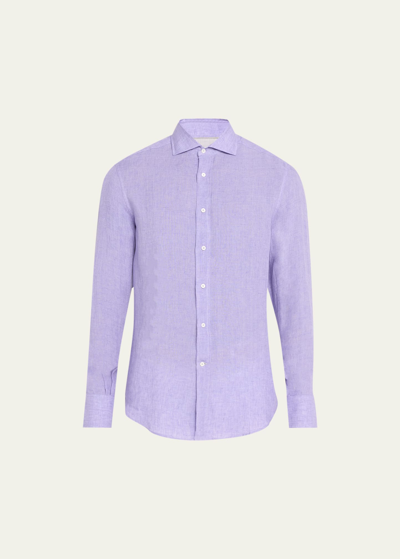 Shop Brunello Cucinelli Men's Linen-cotton Casual Button-down Shirt In C082 Lt Purple