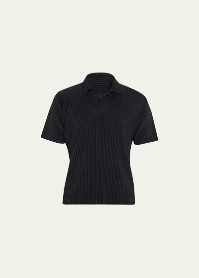 Shop Issey Miyake Men's Pleated Polo Shirt In Black