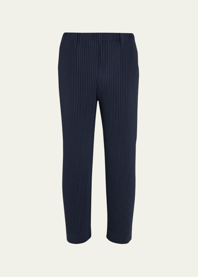 Shop Issey Miyake Men's Pleated Straight Pants In Navy