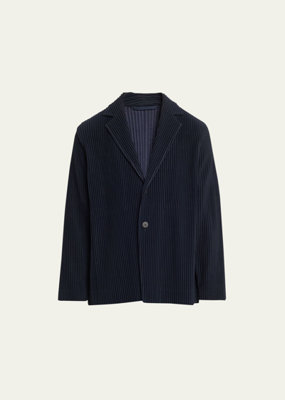 Shop Issey Miyake Men's Pleated Single-button Sports Jacket In Navy