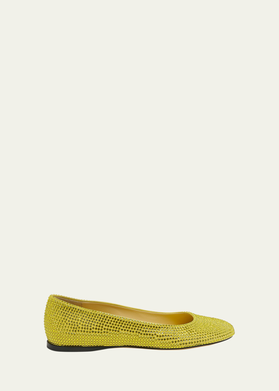 Shop Loewe Toy Strass Leather Ballerina Flats In Yellow