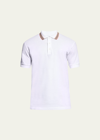 Shop Burberry Men's Pierson Check Trim Polo Shirt In White