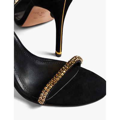 Shop Ted Baker Womens Gold Helenni Crystal-embellished Leather Heeled Sandals