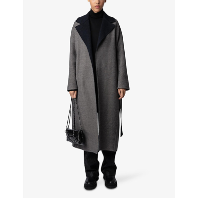 Shop Zadig & Voltaire Zadig&voltaire Women's Noir Meli Contrast-collar Wool-blend Coat