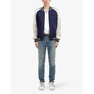 Shop The Kooples Men's Navy Logo Text-embroidered Woven Bomber Jacket