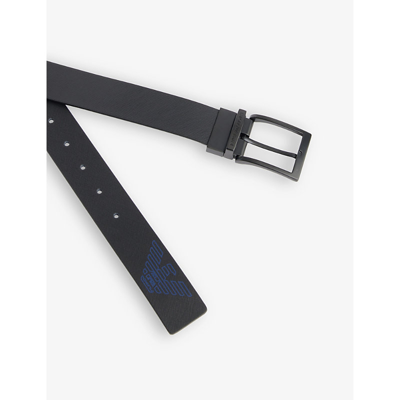 Shop Emporio Armani Men's Black Blu Navy Logo Brand-debossed Leather Belt