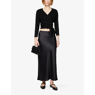 Shop Reformation Women's Black Layla Flared-hem Silk Midi Skirt