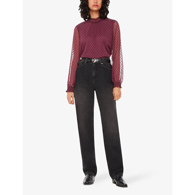 Shop Whistles Dobby Velvet Spot-embroidered Woven Blouse In Plum/claret