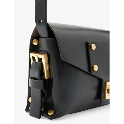 Shop Allsaints Women's Black Miro Mini Stud-embellished Leather Cross-body Bag