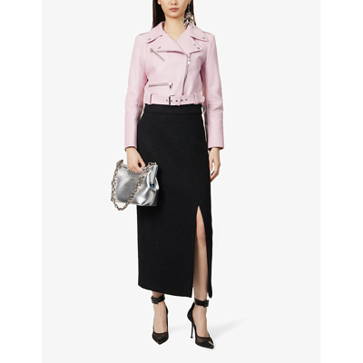 Shop Alexander Mcqueen Women's Black Split-hem Bouclé-texture Wool-blend Midi Skirt