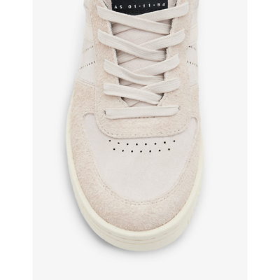 Shop Allsaints Women's Pale Rose Pink Vix Logo-embroidered Suede And Leather Low-top Trainers