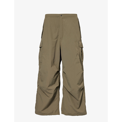 Shop A Bathing Ape Men's Olive Drab Relaxed-fit Wide-leg Shell Trousers