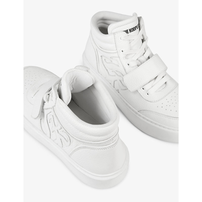 Shop The Kooples Women's White Logo-patch Faux-leather High-top Trainers