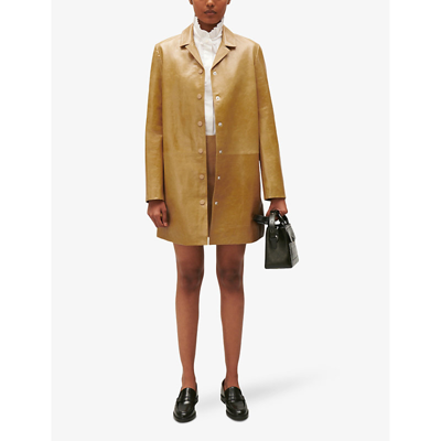 Shop Claudie Pierlot Womens Jaunes / Oranges Notch-lapel Leather Jacket