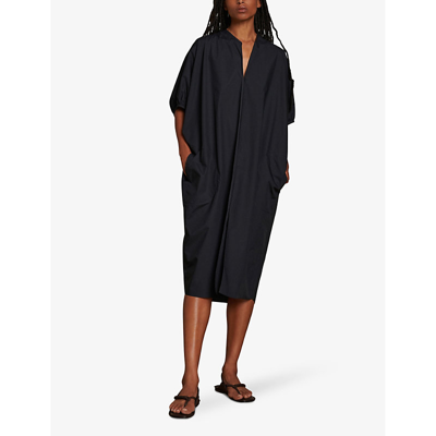 Soeur Womens Noir Alger Welt-pocket Cotton Midi Dress In Noir
