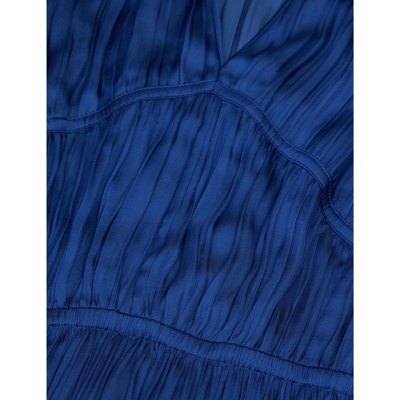 Shop The Kooples Womens Royal Blue Pleated V-neck Woven Midi Dress