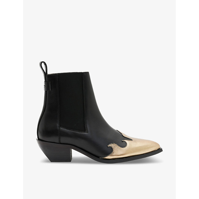 Shop Allsaints Dellaware Contrast-stitch Metallic Leather Ankle Boots In Black/gold