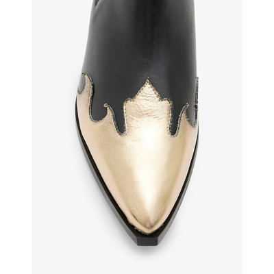 Shop Allsaints Dellaware Contrast-stitch Metallic Leather Ankle Boots In Black/gold