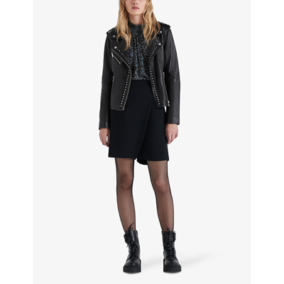 Shop Ikks Women's Black Leather Stud-embellished Leather Jacket
