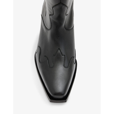 Allsaints Womens Black Dolly Embroidered-stitch Leather Western Boots In Black