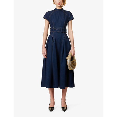 Shop Huishan Zhang Women's Indigo Huang Contrast-stitch Denim Midi Dress