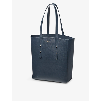 Aspinal Of London Navy Essential Logo-embossed Leather Tote Bag In Navy