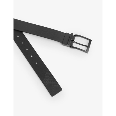 Shop Emporio Armani Men's Black Grey Logo Brand-debossed Leather Belt