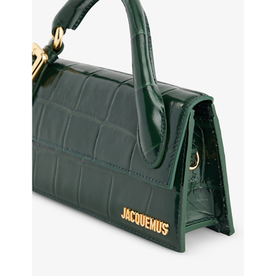 Jacquemus Le Chiquito Long Croc-effect Leather Top-handle Bag In Dark Green