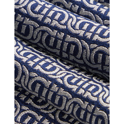Shop Ferragamo Tampa Jacquard-pattern Wide-blade Silk Tie In Navy/avorio