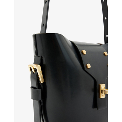 Shop Allsaints Women's Black Miro Branded-hardware Leather Cross-body Bag