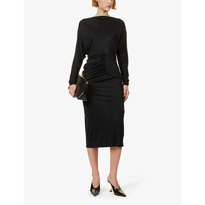 Shop Khaite Women's Black Oron Ruched Jersey Maxi Dress