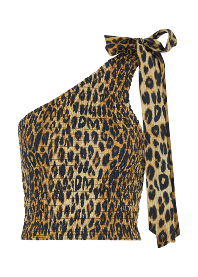 Shop Damson Madder Zadie Leopard-print One-shoulder Cotton Top