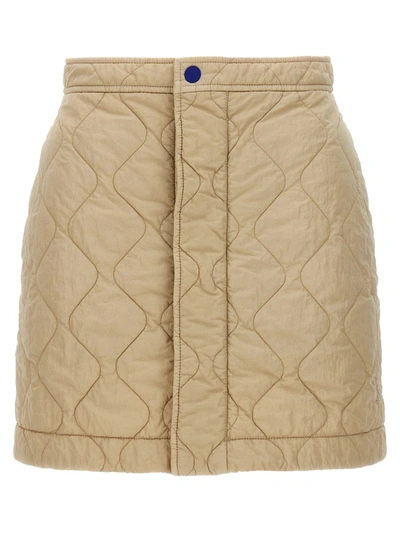 Shop Burberry Quilted Nylon Skirt In Beige