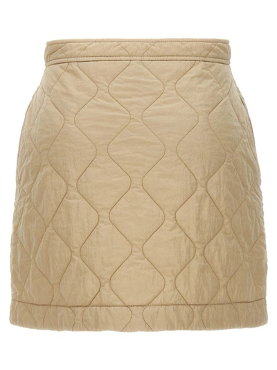 Shop Burberry Quilted Nylon Skirt In Beige