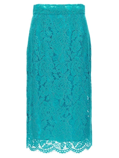 Dolce & Gabbana High-waisted Floral Lace Skirt In Blue