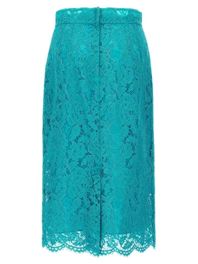 Dolce & Gabbana High-waisted Floral Lace Skirt In Blue