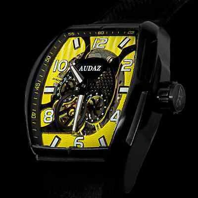 Pre-owned Audaz Predator Ii Automatic Men's Watch 44mm Adz-2080-05 Tonneau Skeleton Yellow