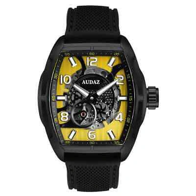 Pre-owned Audaz Predator Ii Automatic Men's Watch 44mm Adz-2080-05 Tonneau Skeleton Yellow
