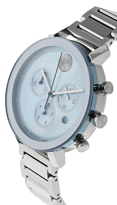 Pre-owned Movado Ice Blue Bold Evolution Ladies Stainless Steel Bracelet Watch 3600787